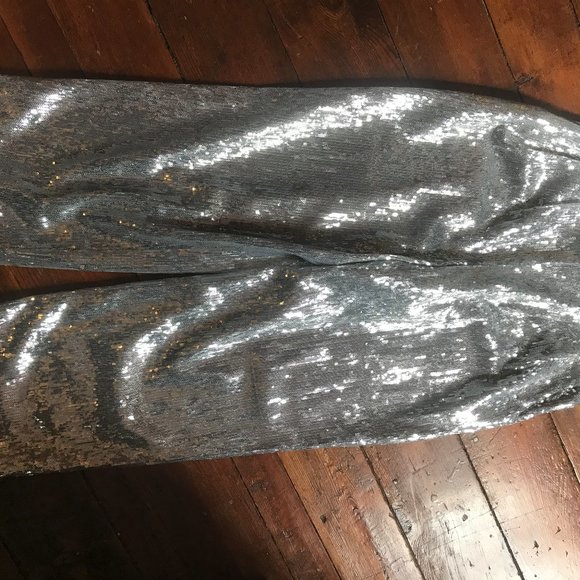Anthropologie Porridge Silver Sequined Wide Leg Pants small NWT - Picture 3 of 8